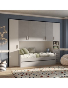 Cameretta a ponte Gilbert bianco opaco e gesso con letto estraibile - Kallea