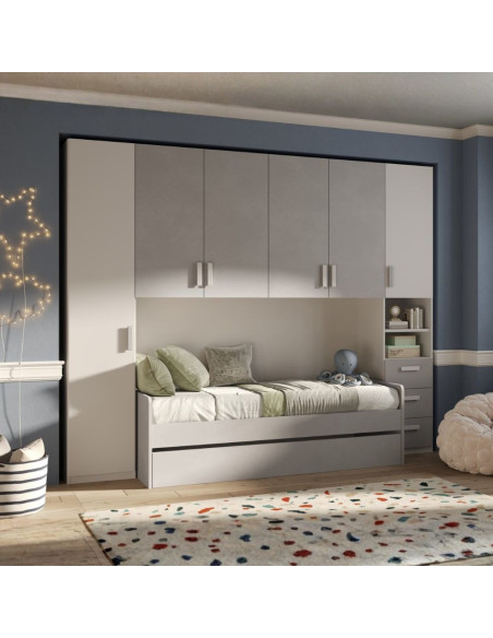 Cameretta a ponte Gilbert bianco opaco e gesso con letto estraibile - Kallea