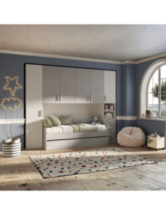 Cameretta a ponte Gilbert bianco opaco e gesso con letto estraibile - Kallea 2