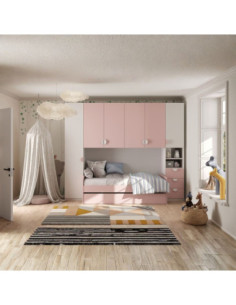 Cameretta a ponte Gilbert bianco opaco e rosa flamingo con letto estraibile - Kallea 2