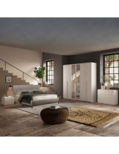 Camera da letto Michela con armadio 6 ante battenti con specchio in bianco neve e letto matrimoniale Stiletto tortora - Kallea