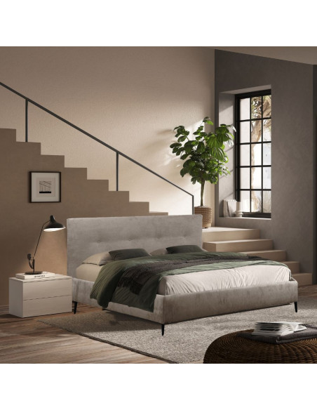 Camera da letto Michela con armadio 6 ante battenti con specchio in bianco neve e letto matrimoniale Stiletto tortora - Kallea