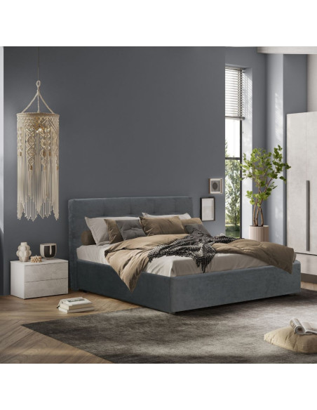 Camera da letto Aria con armadio 6 ante battenti con specchio in bianco spatolato neve e letto matrimoniale Ascoli grigio - K...