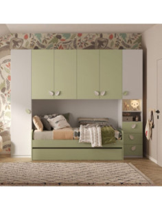 Cameretta a ponte Gilbert bianco opaco e verde pistacchio con letto estraibile - Kallea