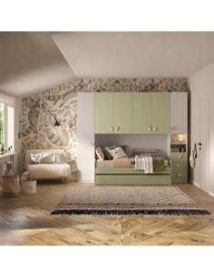 Cameretta a ponte Gilbert bianco opaco e verde pistacchio con letto estraibile - Kallea 2