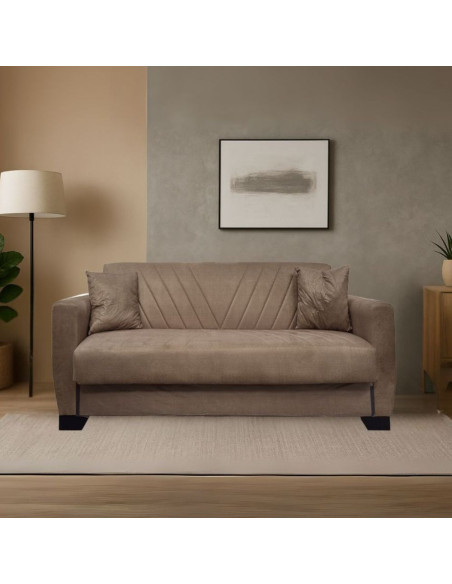 Divano letto Rianna 2 posti con contenitore in tessuto Oguzcan 07 brown - Kallea