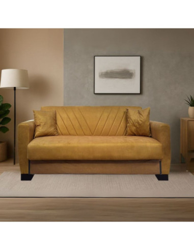 Divano letto Rianna 2 posti con contenitore in tessuto Oguzcan 09 giallo - Kallea