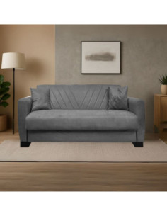 Divano letto Rianna 2 posti con contenitore in tessuto Oguzcan 13 gray - Kallea