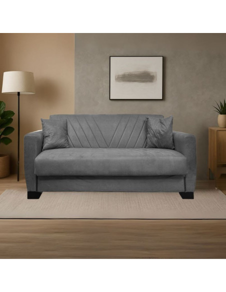 Divano letto Rianna 2 posti con contenitore in tessuto Oguzcan 13 gray - Kallea