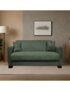 Divano letto Rianna 2 posti con contenitore in tessuto Oguzcan 11 verde - Kallea