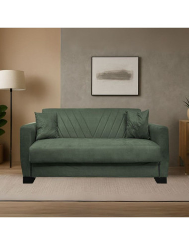 Divano letto Rianna 2 posti con contenitore in tessuto Oguzcan 11 verde - Kallea