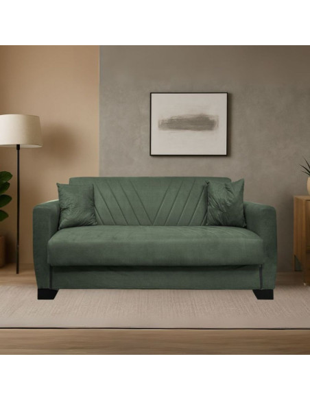 Divano letto Rianna 2 posti con contenitore in tessuto Oguzcan 11 verde - Kallea