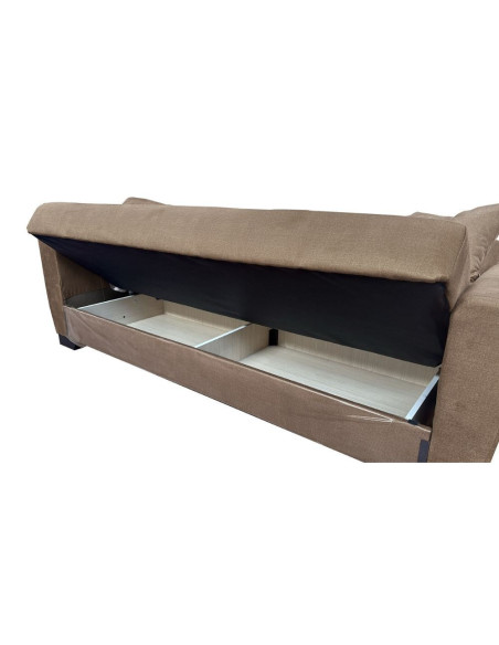 Divano letto Rianna 3 posti con contenitore in tessuto Oguzcan 07 brown - Kallea