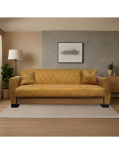 Divano letto Rianna 3 posti con contenitore in tessuto Oguzcan 09 giallo - Kallea