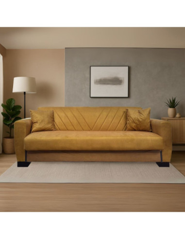 Divano letto Rianna 3 posti con contenitore in tessuto Oguzcan 09 giallo - Kallea