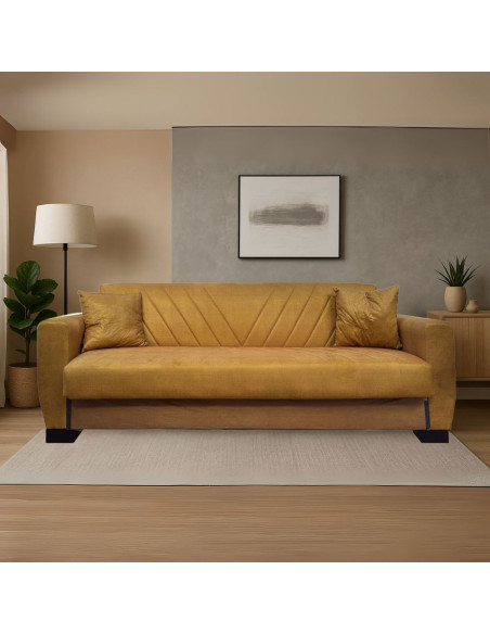 Divano letto Rianna 3 posti con contenitore in tessuto Oguzcan 09 giallo - Kallea