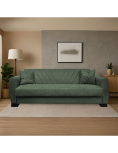 Divano letto Rianna 3 posti con contenitore in tessuto Oguzcan 11 verde - Kallea