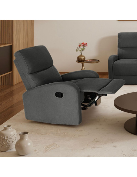 Poltrona Potter recliner manuale in tessuto Mia 103-27 grigio scuro - Kallea