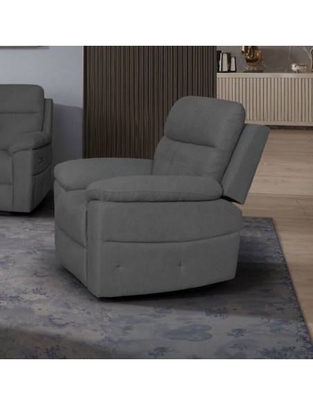 Poltrona Kayde recliner elettrico in tessuto Mia 103-27 grigio scuro - Kallea