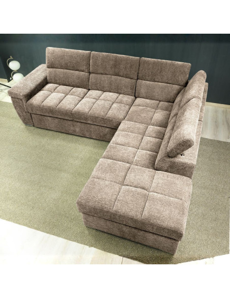 Divano letto angolare reversibile Amalfi con 5 poggiatesta regolabili e pouf indipendente in tessuto Giulia 9703 cappuccino -...