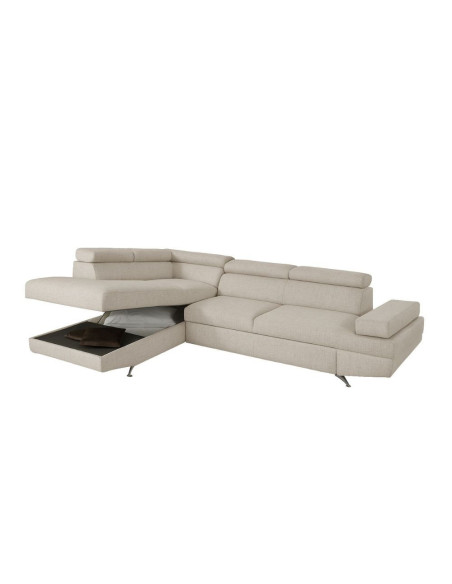 Divano angolare sinistro Julie con letto estraibile e contenitore in tessuto Barrel 04 beige - Kallea