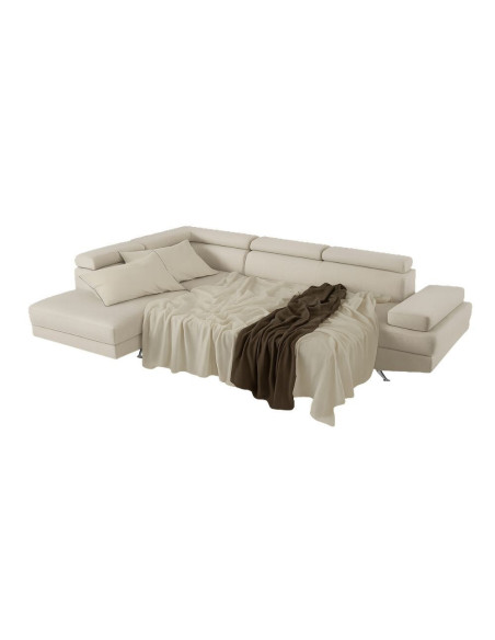 Divano angolare sinistro Julie con letto estraibile e contenitore in tessuto Barrel 04 beige - Kallea
