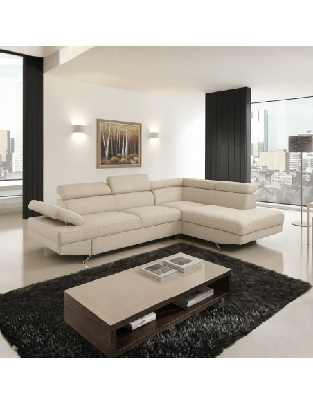 Divano angolare destro Julie con letto estraibile e contenitore in tessuto Barrel 04 beige - Kallea