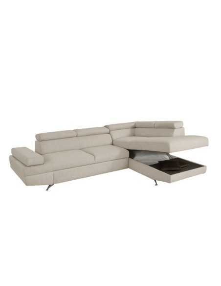 Divano angolare destro Julie con letto estraibile e contenitore in tessuto Barrel 04 beige - Kallea