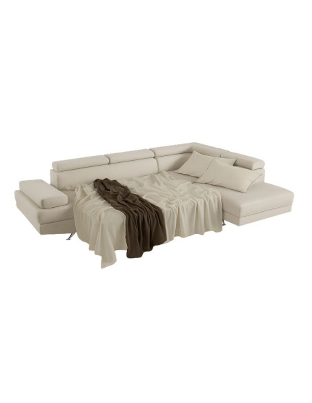 Divano angolare destro Julie con letto estraibile e contenitore in tessuto Barrel 04 beige - Kallea