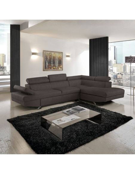 Divano angolare destro Julie con letto estraibile e contenitore in tessuto Texas 95 grigio elephant - Kallea