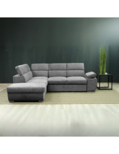 Divano letto angolare sinistro Arizona con 5 poggiatesta e un bracciolo regolabili con pouf contenitore in Giulia 9713 grigio...