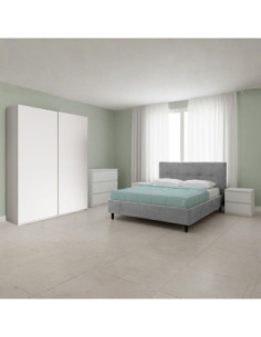 Camera da letto Rango con armadio 2 ante bianco opaco e letto Snello grigio chiaro - Kallea