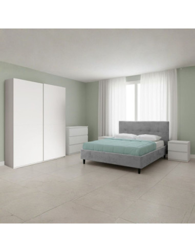 Camera da letto Rango con armadio 2 ante bianco opaco e letto Snello grigio chiaro - Kallea