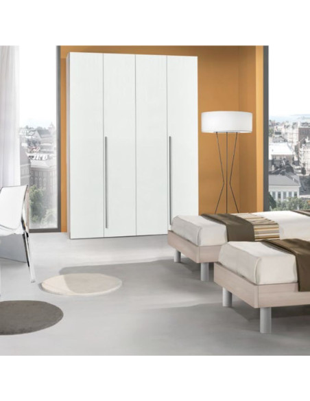 Camera da letto Georgie con armadio 4 ante bianco larice e letto Snello grigio chiaro - Kallea