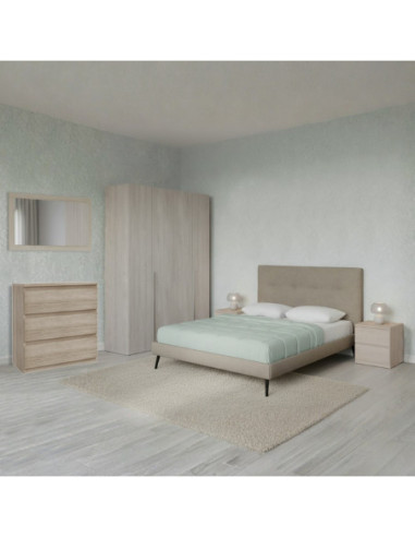 Camera da letto Milk con armadio 4 ante olmo perla e letto Stiletto tortora - Kallea