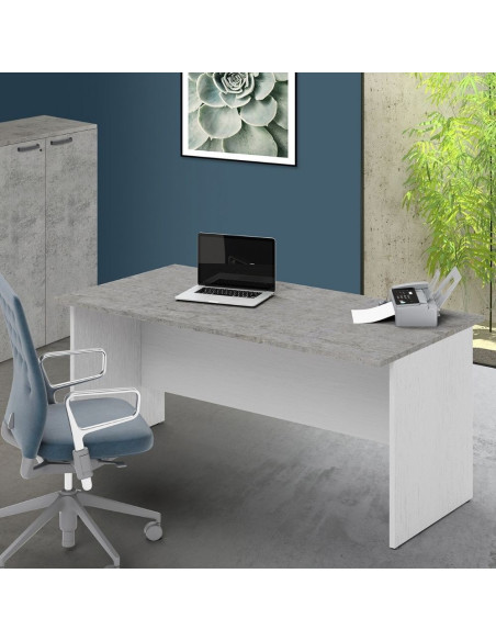 Scrivania Ibisco 160x80x74H cm cemento e bianco frassinato - Kallea