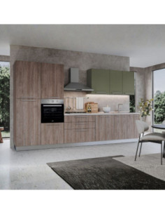 Cucina Iris 360 cm noce stelvio verde pesto con elettrodomestici reversibile - Kallea