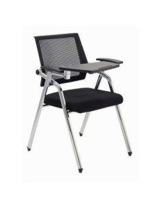 Sedia ufficio Loreto con tavolino ribaltabile, gambe in acciaio cromato e schienale in rete colore nero - Kallea 2