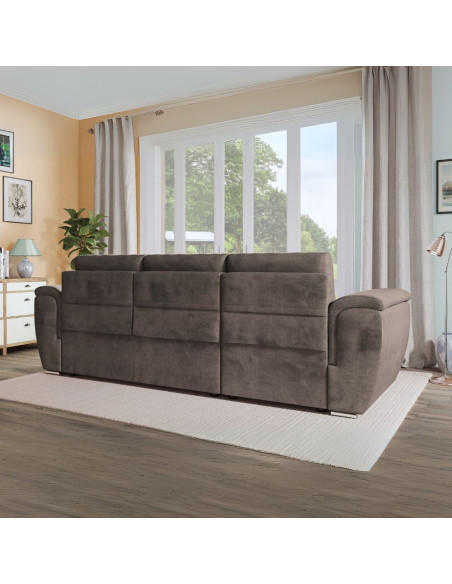 Divano Kendall II con letto estraibile e penisola contenitore reversibile in tessuto Giulia 9703 cappuccino - Kallea