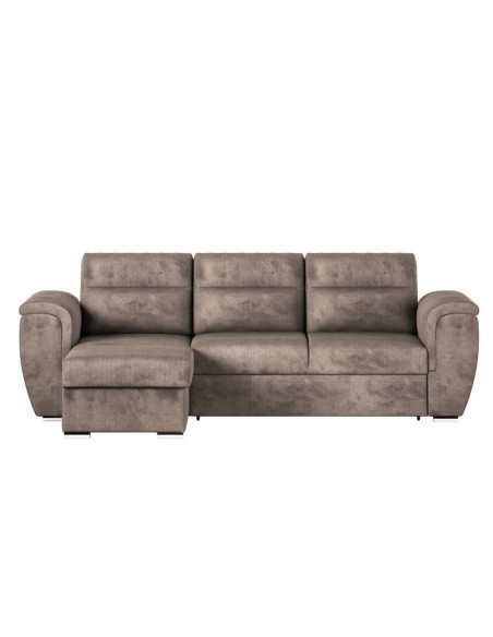 Divano Kendall II con letto estraibile e penisola contenitore reversibile in tessuto Giulia 9703 cappuccino - Kallea