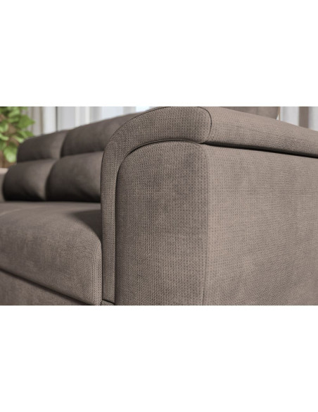 Divano Kendall II con letto estraibile e penisola contenitore reversibile in tessuto Giulia 9703 cappuccino - Kallea