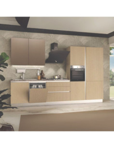 Cucina completa Lily Destra con struttura in grigio perla pensili in ossido e basi e colonne sabbia - Kallea