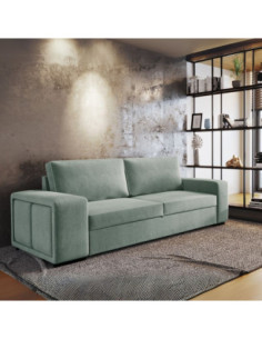 Divano letto Karponga 3 posti con 2 pouff in tessuto G0830 verde - Kallea