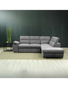 Divano letto angolare destro Arizona con poggiatesta e bracciolo regolabili con pouf contenitore in tessuto Giulia 9713 grigi...