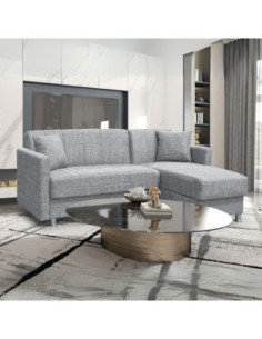 Divano letto Oasis con penisola contenitore reversibile in tessuto Mina 14 grigio - Kallea