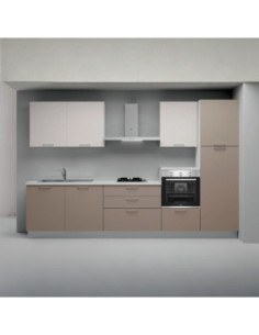 Cucina lineare Luna ml.330 con colonna destra e base tortora e pensili bianchi - Kallea 2