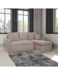 Divano con penisola reversibile Golf e letto estraibile in tessuto Enjoy03 tortora - Kallea