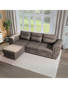 Divano Kendall II con letto estraibile e penisola contenitore reversibile in tessuto Giulia 9703 cappuccino - Kallea 2