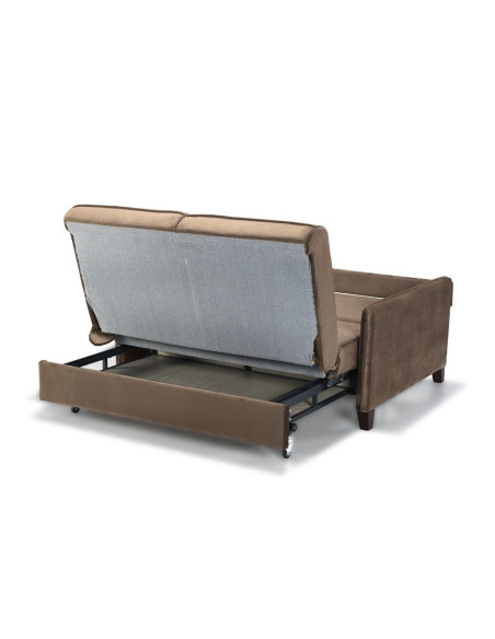 Divano letto 2 posti Alcona con contenitore in tessuto colore cappuccino 67-056 - Kallea