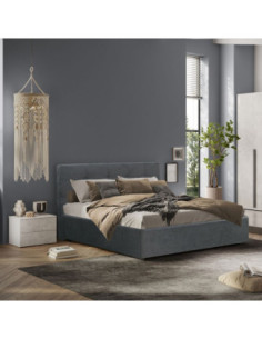 Camera da letto Aria con armadio 6 ante battenti con specchio in bianco spatolato neve e letto matrimoniale Ascoli grigio - K... 2